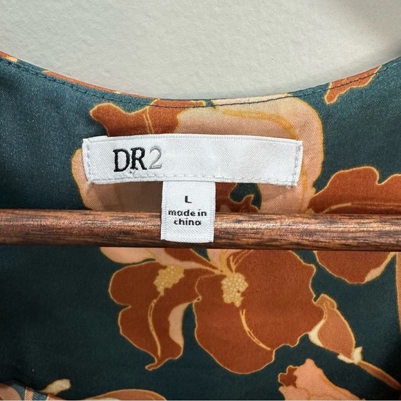 DR2 Women's L Green and Brown Floral Blouse - Picture 2 of 5